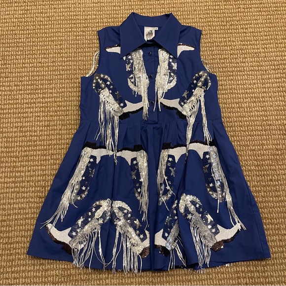 Queen of Sparkles Royal & Silver Fringe Boot Dress Small - Picture 5 of 13